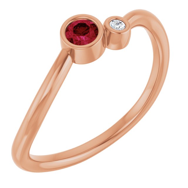 14K Rose 3 mm Lab-Grown Ruby & .015 CT Natural Diamond Ring